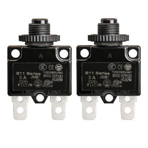 Baomain 2pcs Circuit Breaker Thermal Overload Protector, S11 Series 125/250VAC/65VDC, Manual Reset Thermal Circuit Breakers Black UL CE Listed (10A)