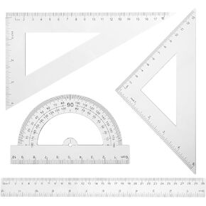 Clear Ruler Set Includes Straight Edge Ruler 12 Inch, 7.8 and 8.8 Inch Triangle Ruler, 4 Inch Protractor Drafting Tools Plastic Ruler for School Office Home Supplies (1 Sets)