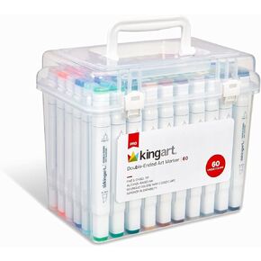 KINGART 424-60 PRO Double-Ended Alcohol Ink Art Markers, 60 COLORS, Fine Point & Chisel Tips, Permanent with Superior Blendability, Includes Plastic Case, 60 Pc.