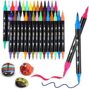 30 Colors Acrylic Paint Pens, Dual Tip Acrylic Paint Markers with Brush and Fine Tips for Kids and Adults, Wood, Canvas, Stone, Rock Painting, Glass, Ceramic Surfaces, DIY Crafts Making