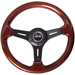 NRG Innovations NRG-ST-015-1BK Classic Wood Grain Steering Wheel, 330mm, 25mm Deep, 3 Spoke Center in Matte Black, 6x70mm, Mahogany Grip