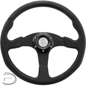 Racing/Golf Cart Steering Wheel Universal Fit Car and Club Car DS &Precedent EZGO Yamaha Golf cart 13.8"/ 350mm 6 Bolts Grip Vinyl Leather & Aluminum with Horn Button（Black）