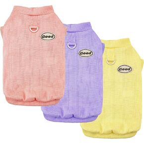 3Packs Dog Cotton T-Shirt Dog Summer Short Sleeves Puppy Shirts Breathable Pet Vest Clothes with D-Ring for Small Medium Large Dogs Cats Kittens (Yellow Purple Pink) S