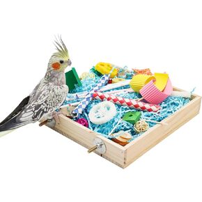 Jinkoozz Bird Foraging Toys Box, Parrot Shredding Toys Box, Bird Chewing Toys, Birdcage Accessories, Suitable for Small Birds Parakeets Cockatiels Love Birds Conures