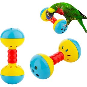 DQITJ 2 Pcs Bird Barbell Dumbell Foot Toy, Enrichment Rattles Bells Foot Toy for Small Bird Parrot Parakeet Cockatiel Conure Love Birds