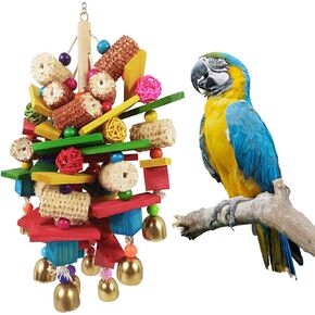 Sysmashing Bird Toys, Parrot Toys for Large Birds, Natural Peppered Wood African Grey Parrots, Macaws, Cockatoos, Amazon Parrot chew Toys, Aviary Hanging Toys