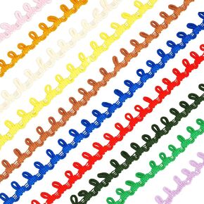 BENECREAT 20 Yards 10 Colors Petite Braid Trim with Elastic Button Loop, Buttonhole Tassel Fringe Lace Trim for Wedding Costume DIY Crafts Jewelry Home Decor, 2 Yards/Color