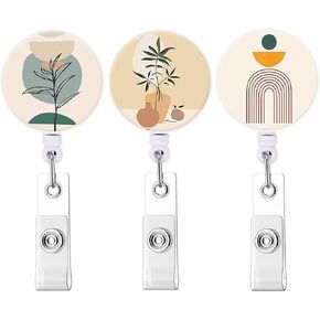 Badge Reel Retractable Cute ID Card Badge Holder with Sturdy Alligator Clip Name Nurse Decorative Badge Reel Clip on Card Holders (3 Pack Abstract Flowers)