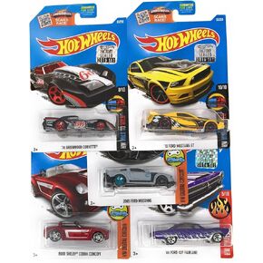 Hot Wheels Muscle Car Madness 5 Pack Random Diecast Bundle Set with Various Corvettes, Mustangs, Camaros, Chargers, GTO"s, Firebirds, Shelby, and More
