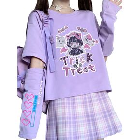 EMILYLE Women Girl Anime Casual Style Sweatshirt Kwaii Cartoon T-shirt Harajuku Style Streetwear