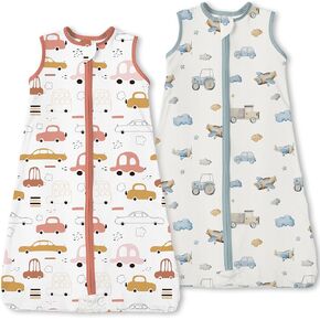 TOTBASIC Toddler Sleep Sack 0.5 TOG, Wearable Blanket Baby Sleeping Bag 2t-4t with 2-way Safe Zipper, Ultra Soft All Season Sleepsacks, City Cars, 2 Pack