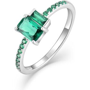 EJARY 925 Sterling Silver Stackable Ring Baguette Cut Emerald Birthstone Eternity Rings for Women Size 5-10