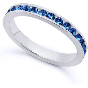 The Bling Factory Sterling Silver Italian Crafted 3mm Simulated Sapphire Blue CZ Eternity Band