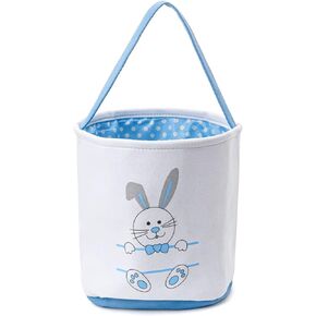 Easter Bucket, Canvas Easter Bunny Basket, Bunny Face Print Basket, Easter Basket with Handle for Easter Egg Hunts for Easter Party Gifts (Pink)