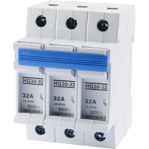 uxcell DIN Rail Mount Fuse Holder 3 Pole HG30-32 10mmx38mm 380V 32A Fuse Included Gray