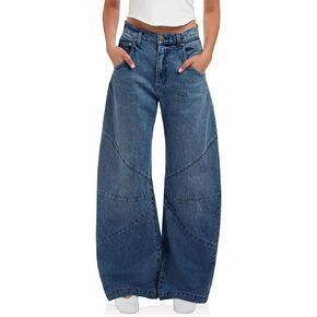 PLNOTME Womens High Waisted Barrel Jeans Casual Loose Boyfriend Wid Leg Denim Pants