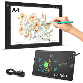 Drawing Gift Set Includes A4 LED Light Board and Writing Tablet,Ultra-Thin Tracing Light Pad,3 Level Adjustable Brightness Drawing Box for Artists,Drawing,Animation,Diamond Painting