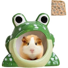 Ceramic Hamster Hideout,Frog Shape Habitat for Small Pet,Small Animal Hideout Hut Cave