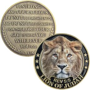 Lion of Judah Strength & Courage Challenge Coin Joshua 1:9 Verse