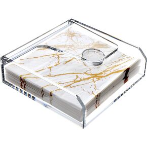 Acrylic Napkin Holder, 7"x 7"x 2.4" Flat Luncheon Napkin Dispenser with Lid, Clear Flip-top Waterproof Paper Napkin Container Organizer for Table, Kitchen, Indoor & Outdoor, Bathroom Vanity