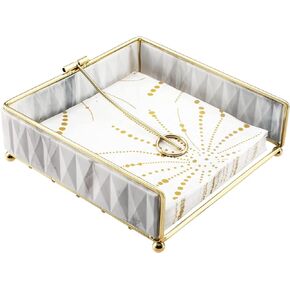 Koluti Kitchen Napkin Holder for Dining Table, Marble Print Silicone Gold Metal, Rustic Square Paper Napkin Dispenser Tray with Weighted Arm, Flat Cocktail Coffee Cloth Napkins Basket