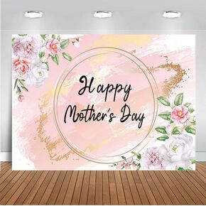 CHAIYA 7x5FT Happy Mother's Day Backdrop Pink Flower Background Mother Festival Party Decoration Banner CY-154