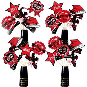 Graduation Party Decorations Red Black 2024/Red Black Graduation Table Decorations -24Pcs Red Black Graduation Sticks Grad Table Toppers for 2024 Graduation Decorations