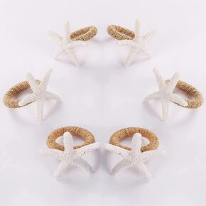 Eaferm Set of 6 Starfish Napkin Rings,White Sea Star Napkin Holders for Crafts, Dinner Party, Beach Table Decor and Daily Use and Home Decor