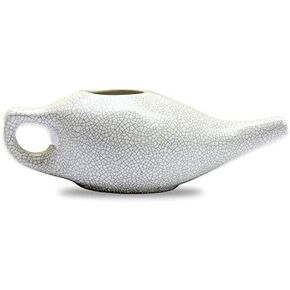 ANCIENT IMPEX Ceramic Neti Pot for Nasal Cleansing with 5 Sachets of Neti Salt | Compact and Travel-Friendly Design | Natural Remedy for Infection, Sinus and Congestion (Crackle Ivory)