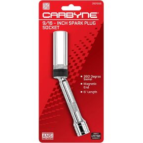 CARBYNE 5/8" Spark Plug Socket - Magnetic Swivel. 3/8" Drive, 6" Overall Length, 6-Point.
