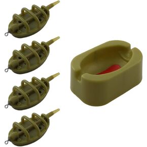 WHYHKJ Inline Method Feeder Set 4 Inline Method Feeders 15/20/25/35g with 1 Rubber Molding for Carp Fishing Holder Tool
