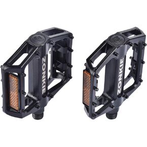 Mountain Bike Pedal, Aluminum Alloy Flat Platform Bicycle Pedals with Reflector for Road Bike and MTB, Sealed DU Bearing, Threads Size 1/2 Inch and 9/16 Inch