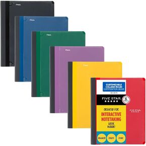 Five Star Interactive Notetaking Composition Books, 6 Pack, 1 Subject, College Ruled Paper, 9" x 11", 100 Sheets, Customizable, Red, Yellow, Green, Blue, Purple, Black (38612)