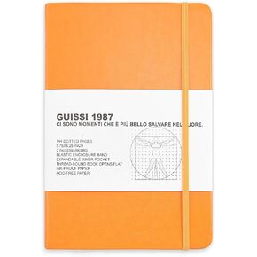 Guissi Classic Dotted Grid Bullet Notebook Journal Dot Hard Cover A5 Premium 100gsm Thick Acid-free Paper with Fine Inner Pocket Faux Leather Office School Supplies 144 Pages Designed in Florence