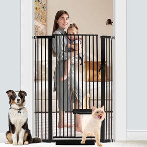 55 Inch Extra Tall Pet Gate Baby Gate with Small Cat Door, Adjustable 29.55" and -40.55", Dog Gate Pet Gate Easy Walk Thru Pet Door for Stairs, Doorway, House