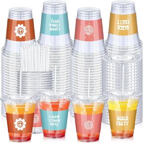 150 Sets Graduation Party Cups 16oz Clear Plastic Drinking Cups with Lids and Straws for Class of 2024 Congrats Grad Elegant Graduation Party Supplies Tableware Decorations