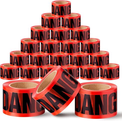 Pangda 24 قطعة شريط خطر أحمر 3 بوصة × 656.17 قدم شريط تحذير شريط متاريس خطر شريط أمان للخطر/المنطقة الخطرة، الاستخدام المثالي لديكورات حفلات العطلات، الفناء، الحديقة، موقع العمل in Kuwait