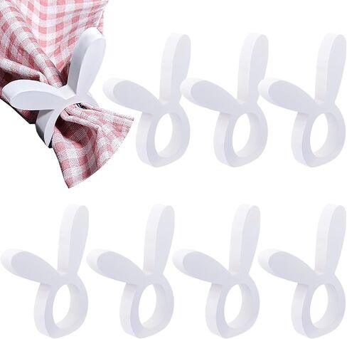 8 Pieces Wooden Easter Bunny Rabbit Napkin Rings Wooden Dinner Easter Napkins Ring Table Dinner for Party Decoration (White,Rabbit) in Saudi Arabia