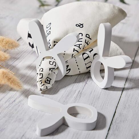 8 Pieces Wooden Easter Bunny Rabbit Napkin Rings Wooden Dinner Easter Napkins Ring Table Dinner for Party Decoration (White,Rabbit) in Saudi Arabia