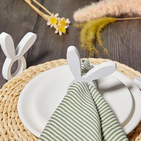 8 Pieces Wooden Easter Bunny Rabbit Napkin Rings Wooden Dinner Easter Napkins Ring Table Dinner for Party Decoration (White,Rabbit) in Saudi Arabia