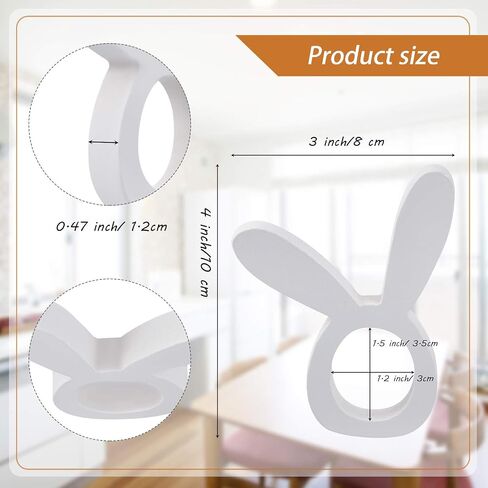 8 Pieces Wooden Easter Bunny Rabbit Napkin Rings Wooden Dinner Easter Napkins Ring Table Dinner for Party Decoration (White,Rabbit) in Saudi Arabia