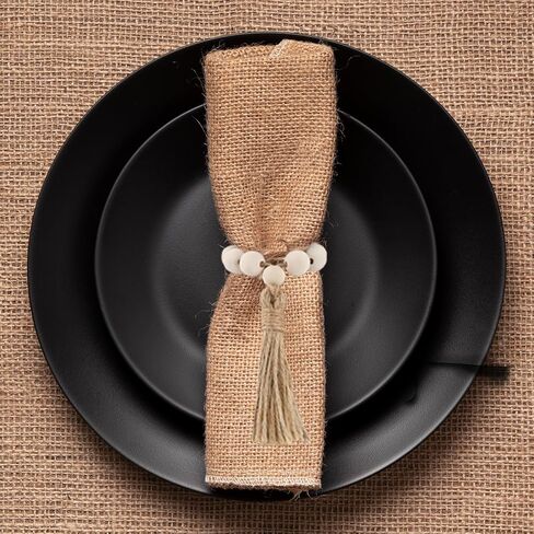 6 Pcs Elastic Napkin Buckle with Tassels Boho Napkin Buckles Natural Wooden Beads Napkin Holders Wood Bead Napkin Rings for Home Party Farmhouse Wedding Table Decoration in Saudi Arabia