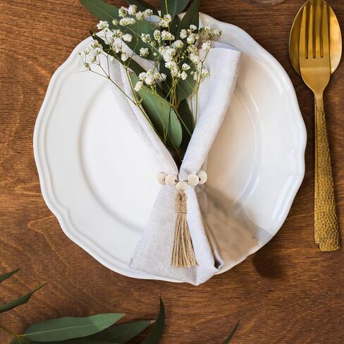6 Pcs Elastic Napkin Buckle with Tassels Boho Napkin Buckles Natural Wooden Beads Napkin Holders Wood Bead Napkin Rings for Home Party Farmhouse Wedding Table Decoration in Saudi Arabia