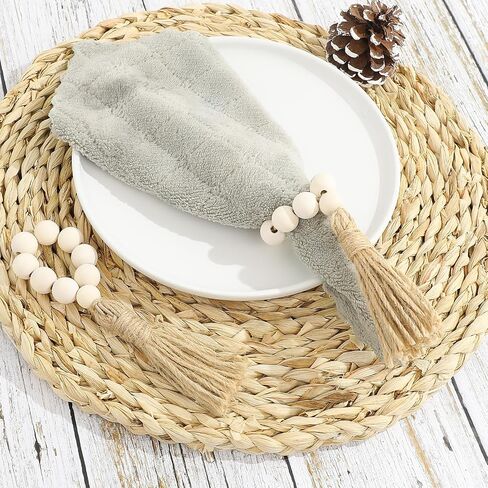 6 Pcs Elastic Napkin Buckle with Tassels Boho Napkin Buckles Natural Wooden Beads Napkin Holders Wood Bead Napkin Rings for Home Party Farmhouse Wedding Table Decoration in Saudi Arabia
