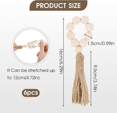 6 Pcs Elastic Napkin Buckle with Tassels Boho Napkin Buckles Natural Wooden Beads Napkin Holders Wood Bead Napkin Rings for Home Party Farmhouse Wedding Table Decoration in Saudi Arabia