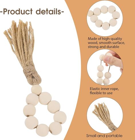 6 Pcs Elastic Napkin Buckle with Tassels Boho Napkin Buckles Natural Wooden Beads Napkin Holders Wood Bead Napkin Rings for Home Party Farmhouse Wedding Table Decoration in Saudi Arabia