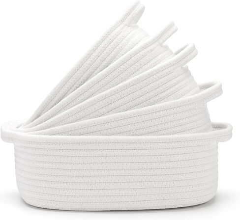 5-Piece Rectangle Storage Basket Set- Natural Cotton Rope Woven Baskets for Organizing! Small Basket for Montessori, Baby Nursery, Dog Toy Baskets, Cat Toy Box, Bathroom Organization Bin- Lake Blue in Kuwait