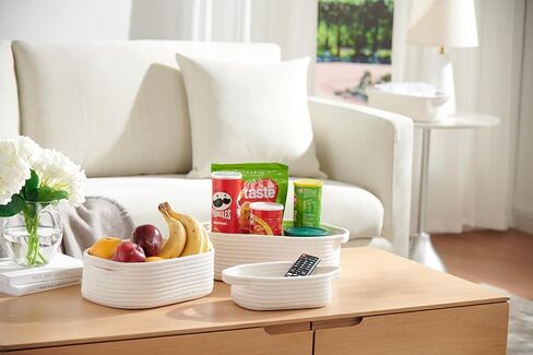 5-Piece Rectangle Storage Basket Set- Natural Cotton Rope Woven Baskets for Organizing! Small Basket for Montessori, Baby Nursery, Dog Toy Baskets, Cat Toy Box, Bathroom Organization Bin- Lake Blue in Kuwait