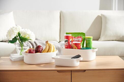 5-Piece Rectangle Storage Basket Set- Natural Cotton Rope Woven Baskets for Organizing! Small Basket for Montessori, Baby Nursery, Dog Toy Baskets, Cat Toy Box, Bathroom Organization Bin- Lake Blue in Kuwait