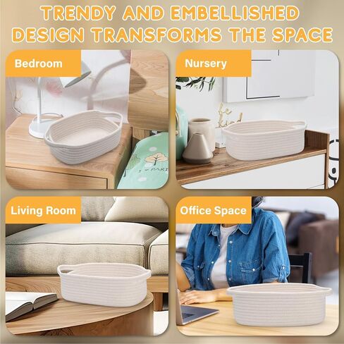 5-Piece Rectangle Storage Basket Set- Natural Cotton Rope Woven Baskets for Organizing! Small Basket for Montessori, Baby Nursery, Dog Toy Baskets, Cat Toy Box, Bathroom Organization Bin- Lake Blue in Kuwait